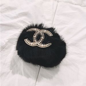 SOLD Black fur Bracelet with center rhinestone design.